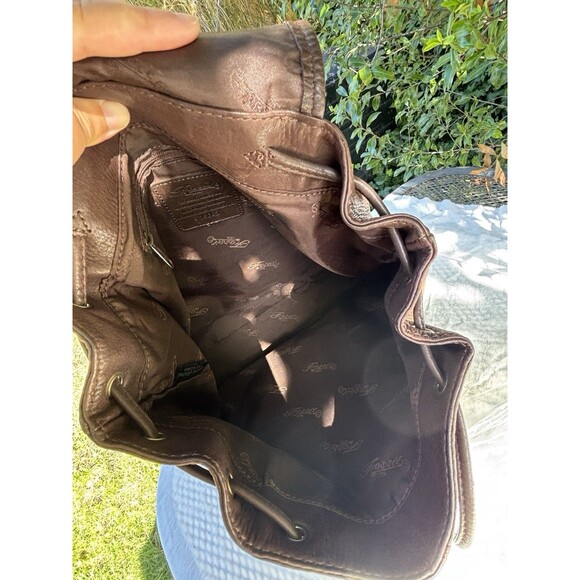 Fossil 75082 Brown Leather Backpack Drawstring Flap Pocket Bag Vintage - Picture 11 of 14